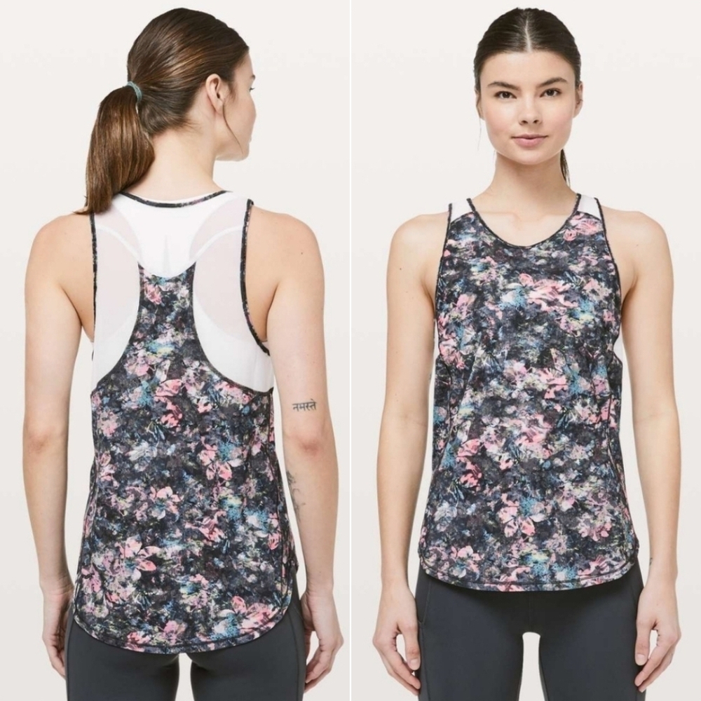 lululemon athletica Floral Racerback Tank Top - Black, Pink, Blue